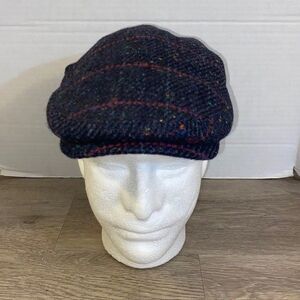 Vintage Hatman of Ireland 100% Donegal Tweed flat cap Size Medium Blue